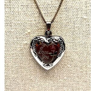 Heart-Shaped "I Love You" Engraved Silver 925 Locket Necklace With Rose Design.